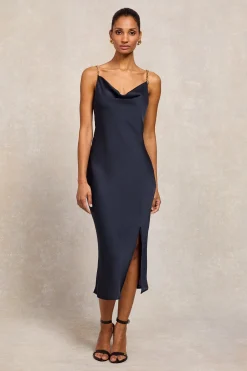 Aurora Satin Dress (Ink Navy)
