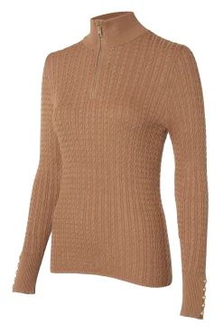Ava Quarter Zip Knit (Dark Camel Marl)