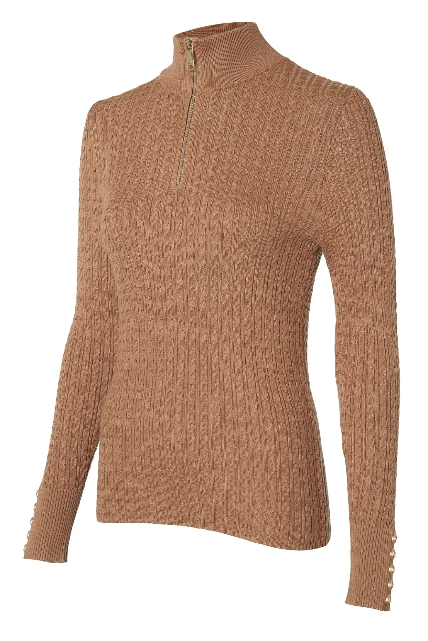 Ava Quarter Zip Knit (Dark Camel Marl)
