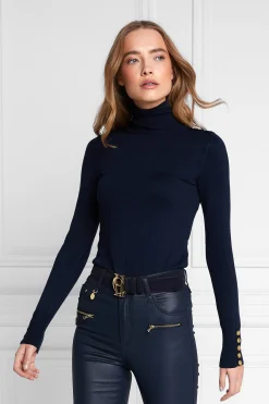 Buttoned Knit Roll Neck (Ink Navy)