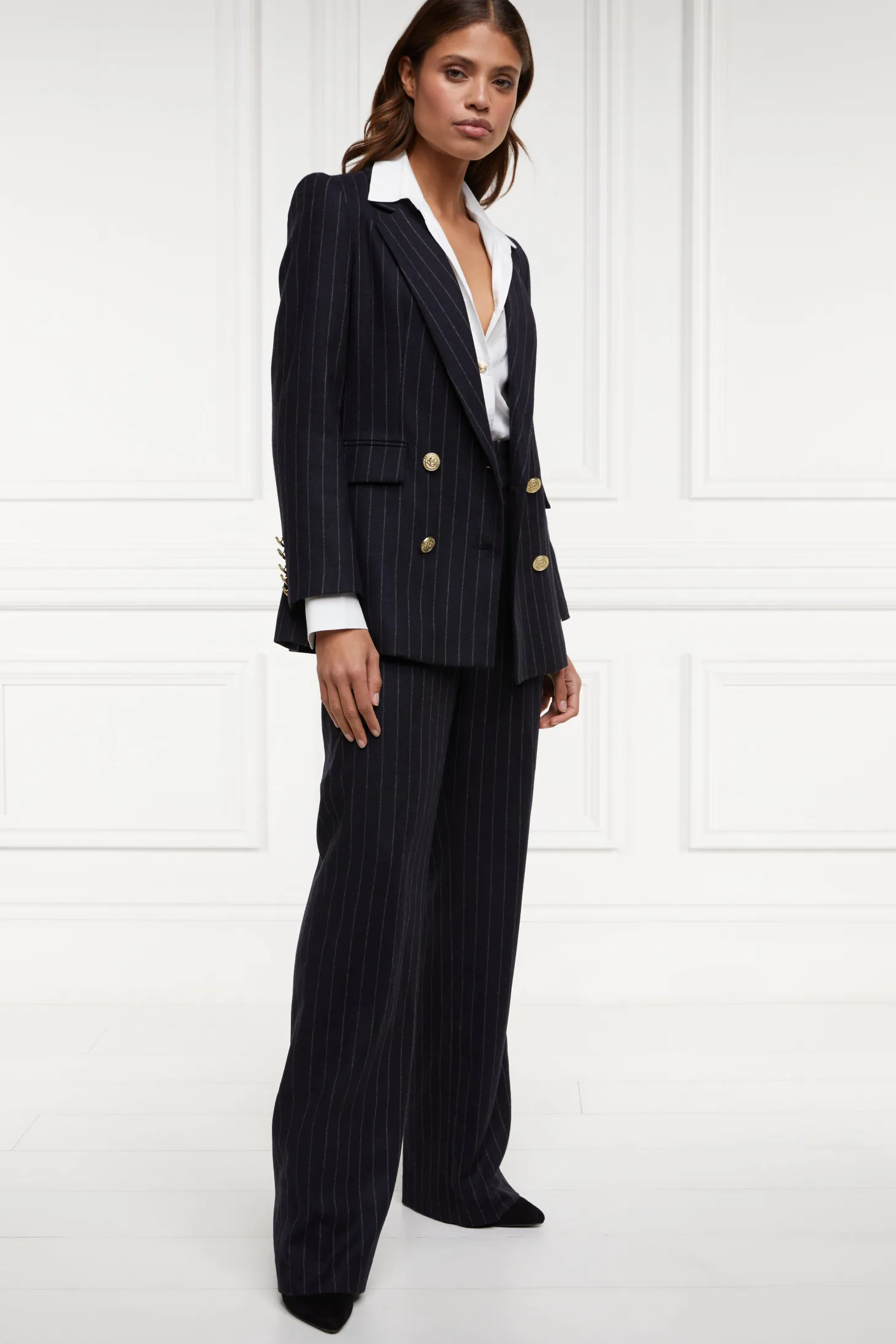 Double Breasted Blazer (Navy Chalk Pinstripe)