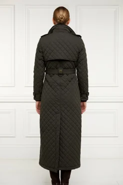 Full Length Enstone Quilted Trench Coat (Dark Olive)