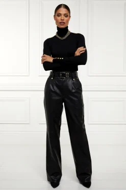 High Waisted Faux Leather Trouser (Black)