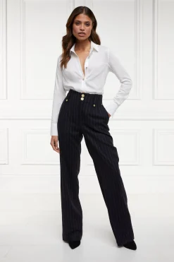High Waisted Straight Trouser (Navy Chalk Pinstripe)