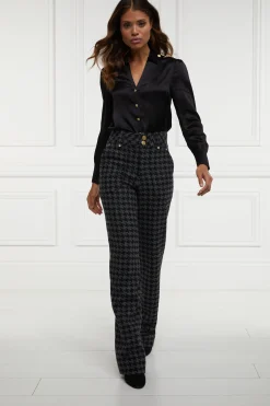 High Waisted Straight Trouser (Large Scale Charcoal Houndstooth)