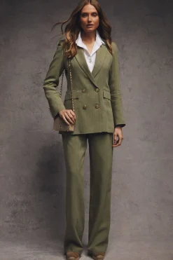 High Waisted Straight Trouser (Sage Linen)