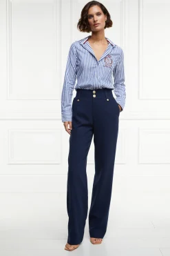 High Waisted Straight Trouser (Navy Linen)