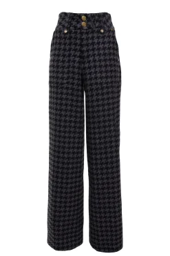 High Waisted Straight Trouser (Large Scale Charcoal Houndstooth)