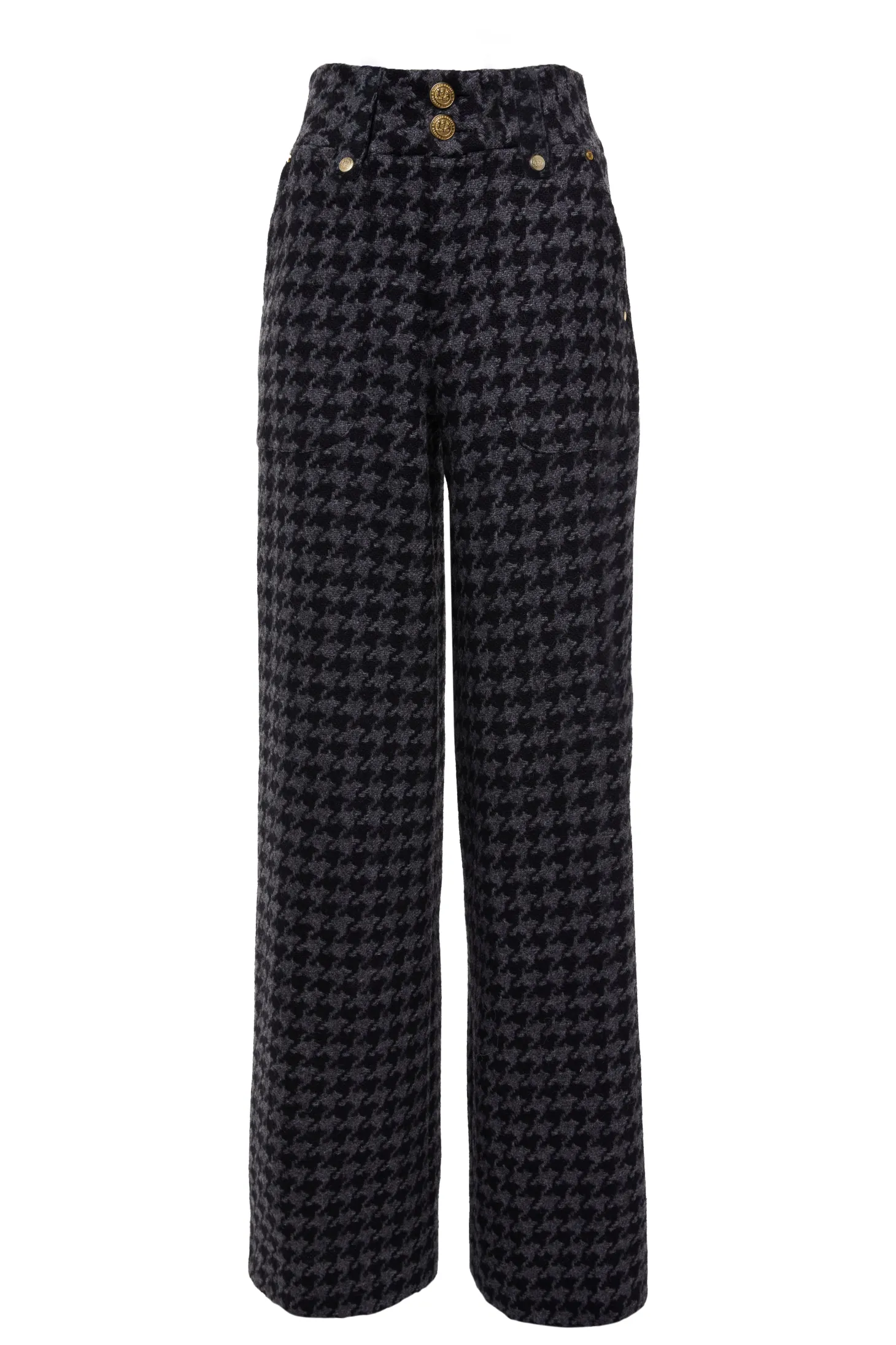 High Waisted Straight Trouser (Large Scale Charcoal Houndstooth)