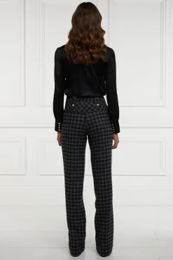 High Waisted Straight Trouser (Large Scale Charcoal Houndstooth)