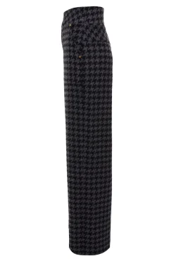 High Waisted Straight Trouser (Large Scale Charcoal Houndstooth)