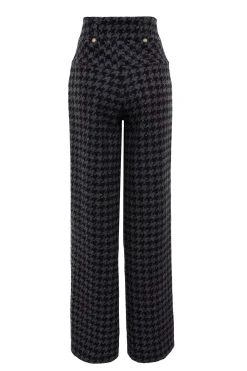 High Waisted Straight Trouser (Large Scale Charcoal Houndstooth)