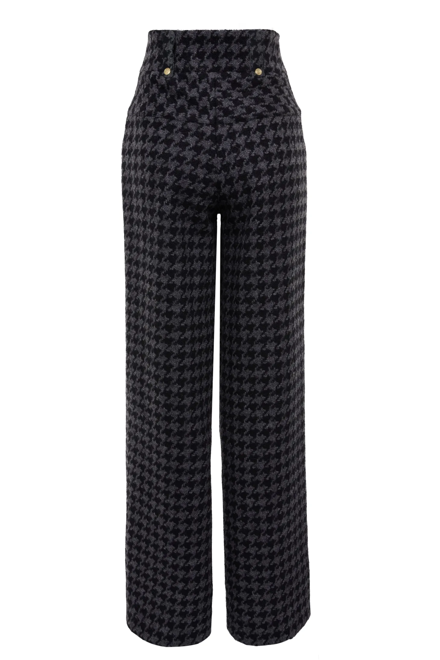 High Waisted Straight Trouser (Large Scale Charcoal Houndstooth)