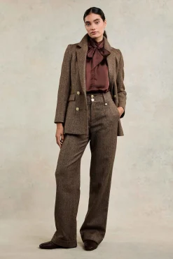 High Waisted Wide Leg Trouser (Large Scale Brown Herringbone)