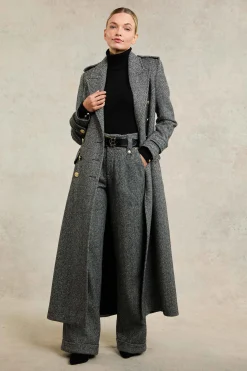 High Waisted Wide Leg Trouser (Wide Tooth Black Herringbone)
