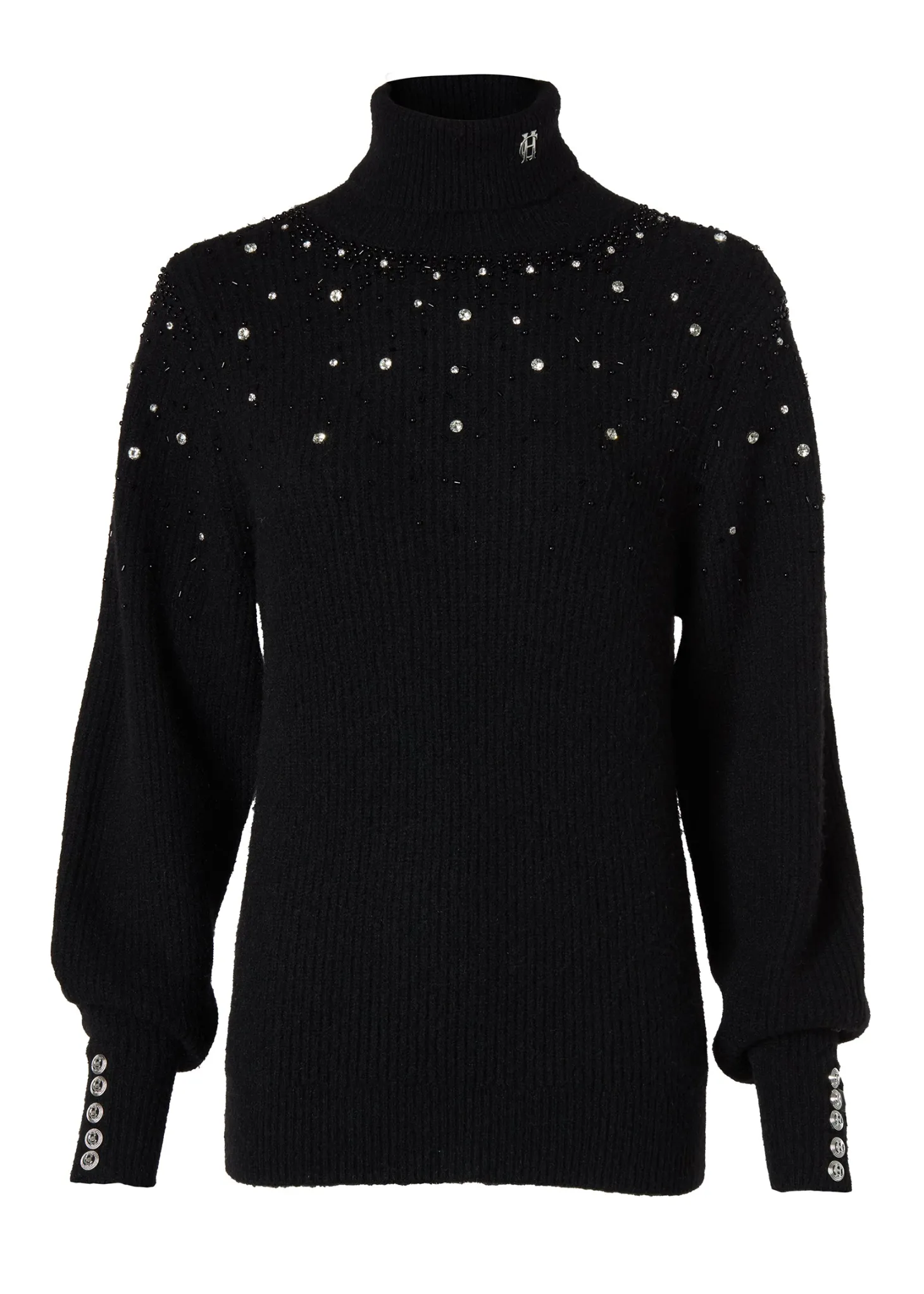 Kelsie Rib Embellished Roll Neck (Black)