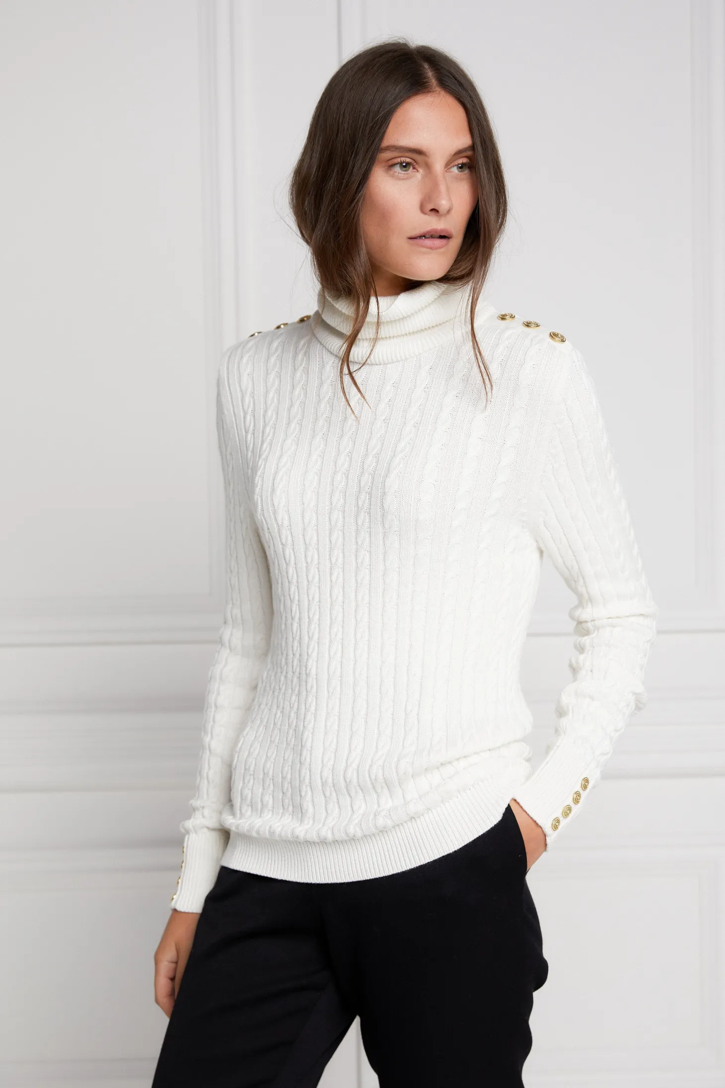 Seattle Roll Neck Cable Knit (Winter White)