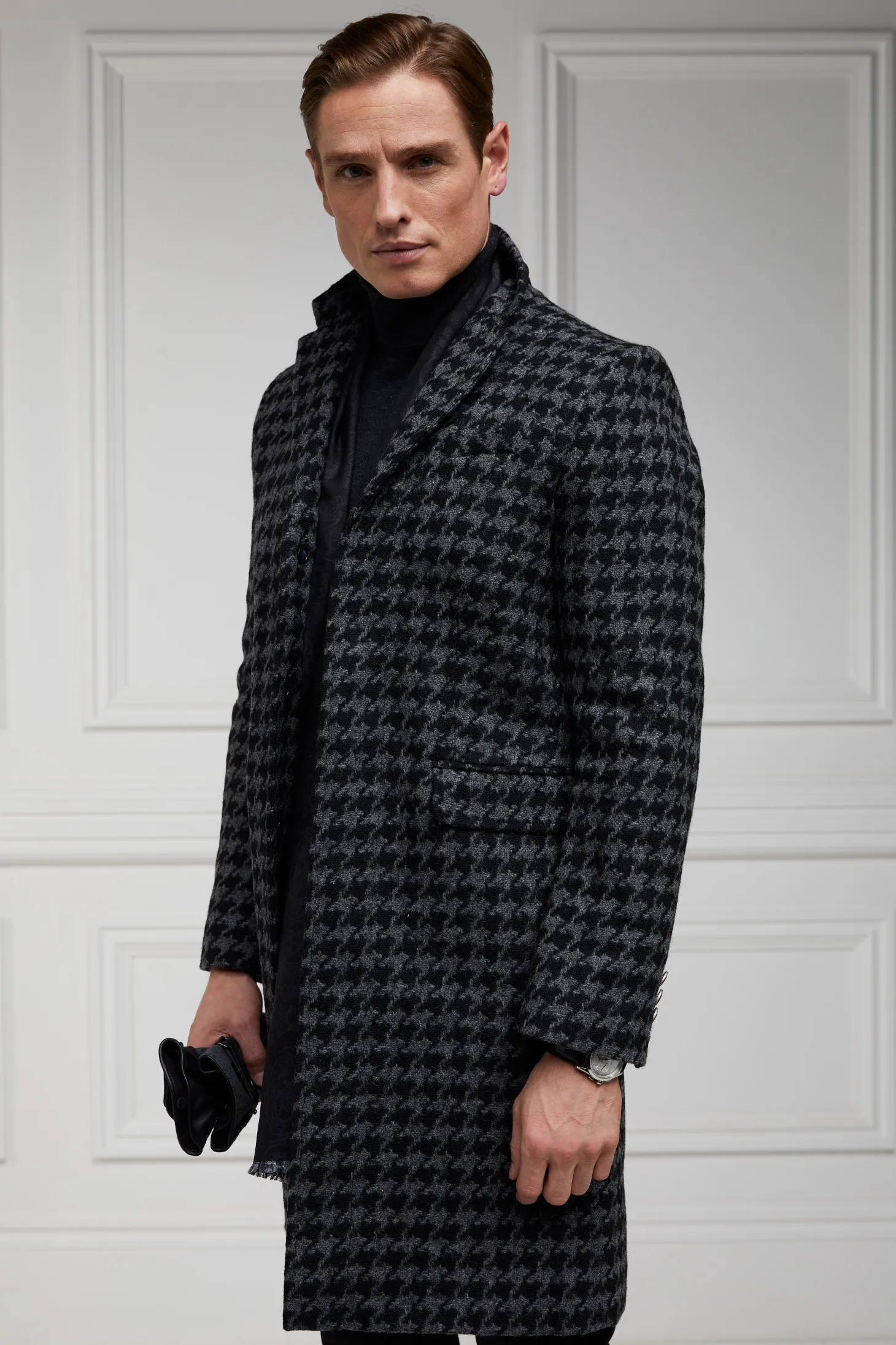 The Cheltenham Coat (Large Scale Charcoal Houndstooth)